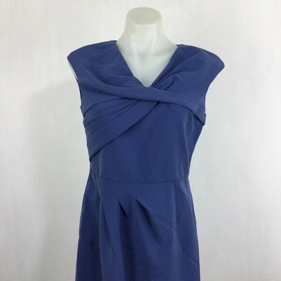 Lafayette 148 New York Dreas V-neck Pleated Twist Sleeveless Blue Dress Size 4 - Picture 2 of 8